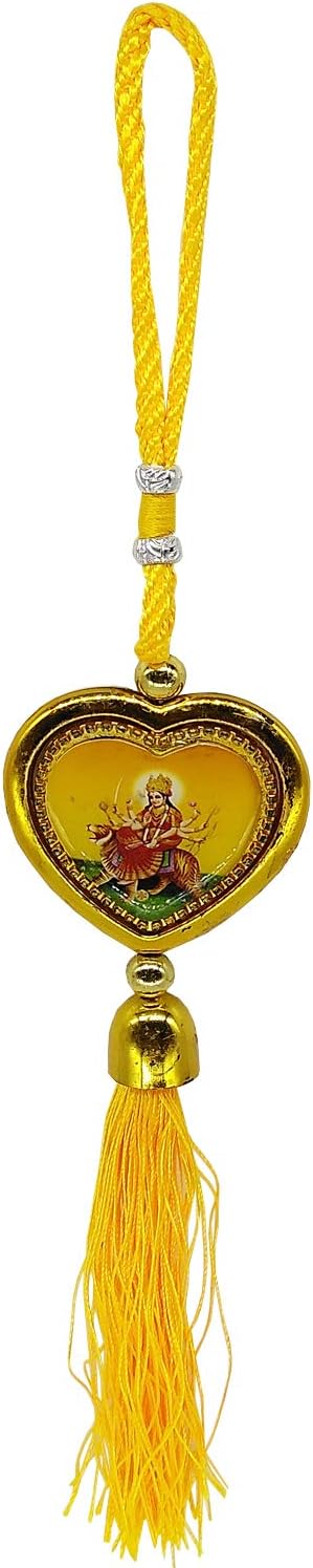 Ambaji/Ambe Maa Sri Panchamukhi Hanuman Pendant Car Hanging God Idol Two Side Frames Double Sided Religious Car Rear view Mirror Hanging Ornament/Interior Wall Hanging Showpiece For Good Luck (Yellow)