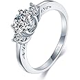 BORUO 925 Sterling Silver Ring, Cubic Zirconia CZ Eternity Engagement Wedding Band Ring