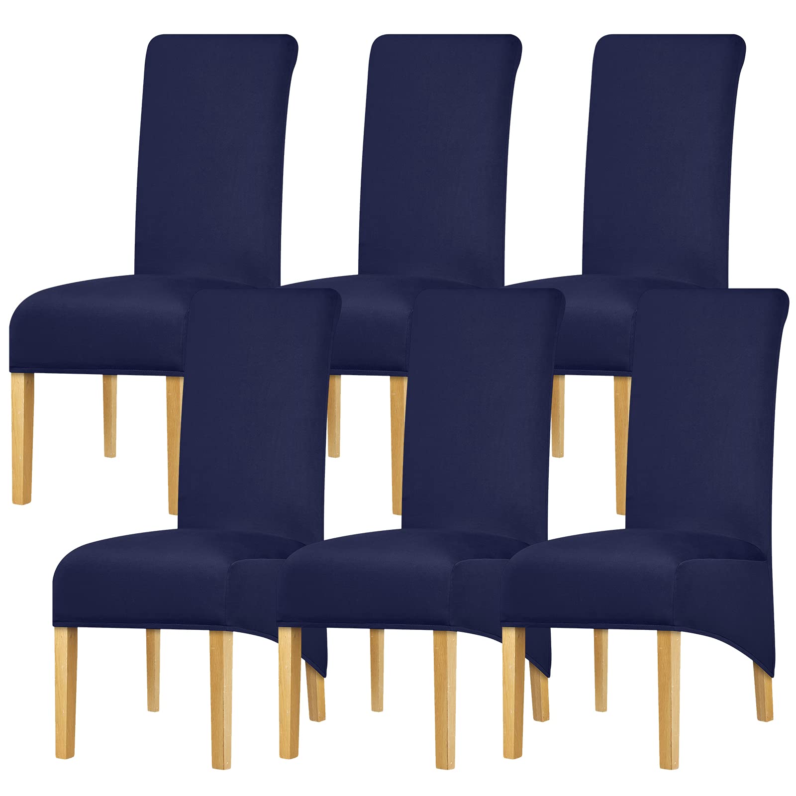 Leorate High Back Chair Covers Stretch Spandex Fabric Chair Slipcover Seat Cover for Home Dining Room Kitchen Hotel (Pack of 6, Navy)