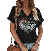 Women's V-Neck Outdoors Shirt Funny Camping Mountain Hiking Nature Lovers Adventure Graphic Tees Tops