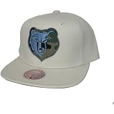 Mitchell &amp; Ness Memphis Grizzlies Camo Logo and Under Bill Snapback Adjustable Hat Cap - Cream