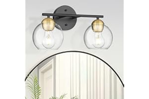 Emak 2-Light Bathroom Vanity Light, Black Gold Bathroom Lights Over Mirror, Modern Globe Vanity Lights for Bathroom, Bedroom, Hallway, VL114-BKBGD-2
