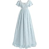 LTAKK Regency Dress Women Regency Costume Empire Waist Tea Party Victorian Gown with Pearl Brooch