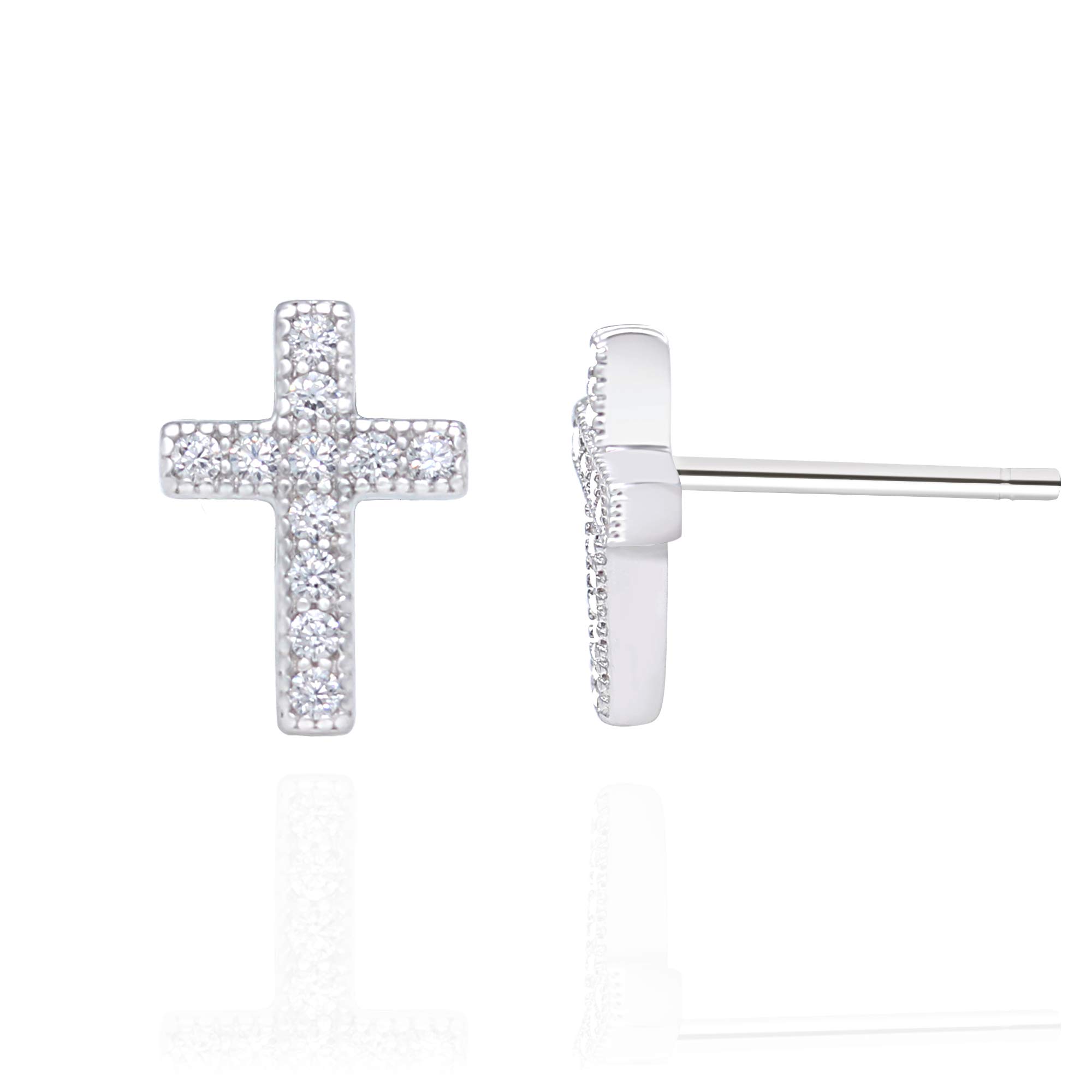 Spoil Cupid Rhodium-Plated Sterling Silver Cubic Zirconia Classic Mini Cross Stud Earrings
