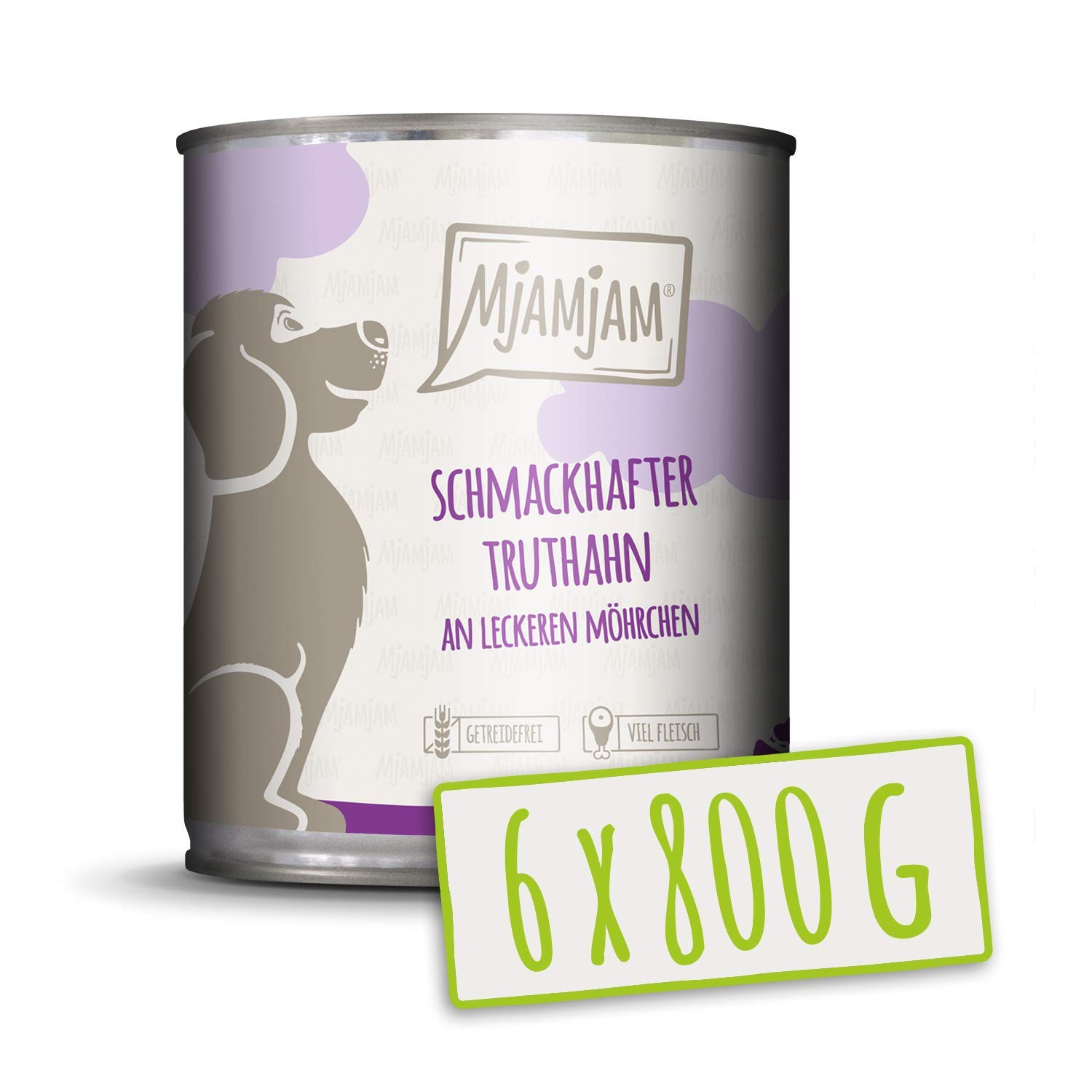 MjAMjAM - premium wet food for dogs - tasty turkey with delicious carrots, pack of 6 (6 x 800 g), grain-free with extra meat