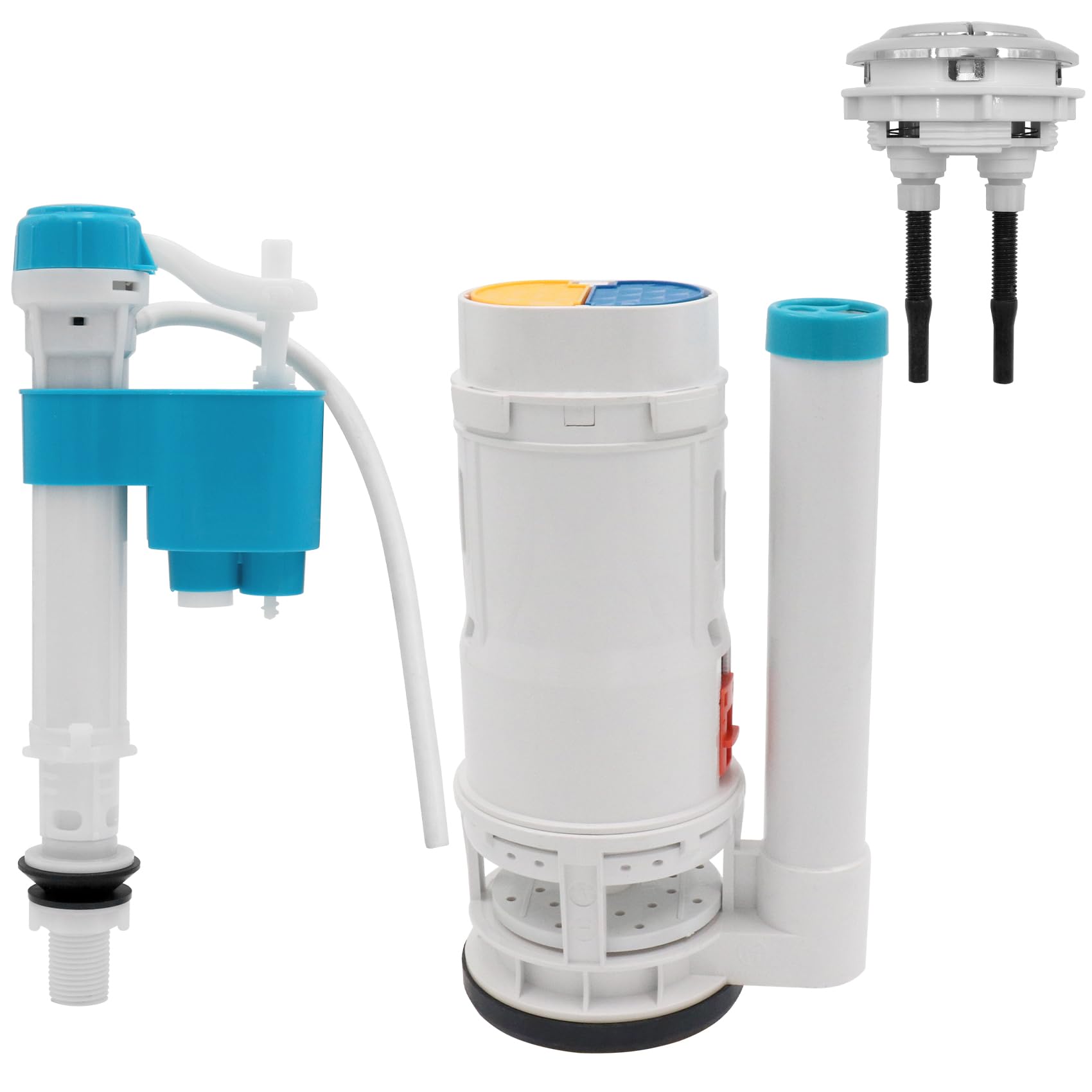 Photo 1 of T Tulead Toilet Dual Flush Valve, Fill Valve, Push Button, Fit One Piece Toilet Repair Kit, Drain Outlet Dia 2.5", Fill Thread Dia 1/2", Push Button Thread Dia 2.24"(Not for 2-Piece Toilet)