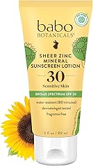 Babo Botanicals Sheer Zinc Mineral Sunscreen Lotion SPF30 - Natural Zinc Oxide - Shea Butter - Face & Body - Water Resistant 