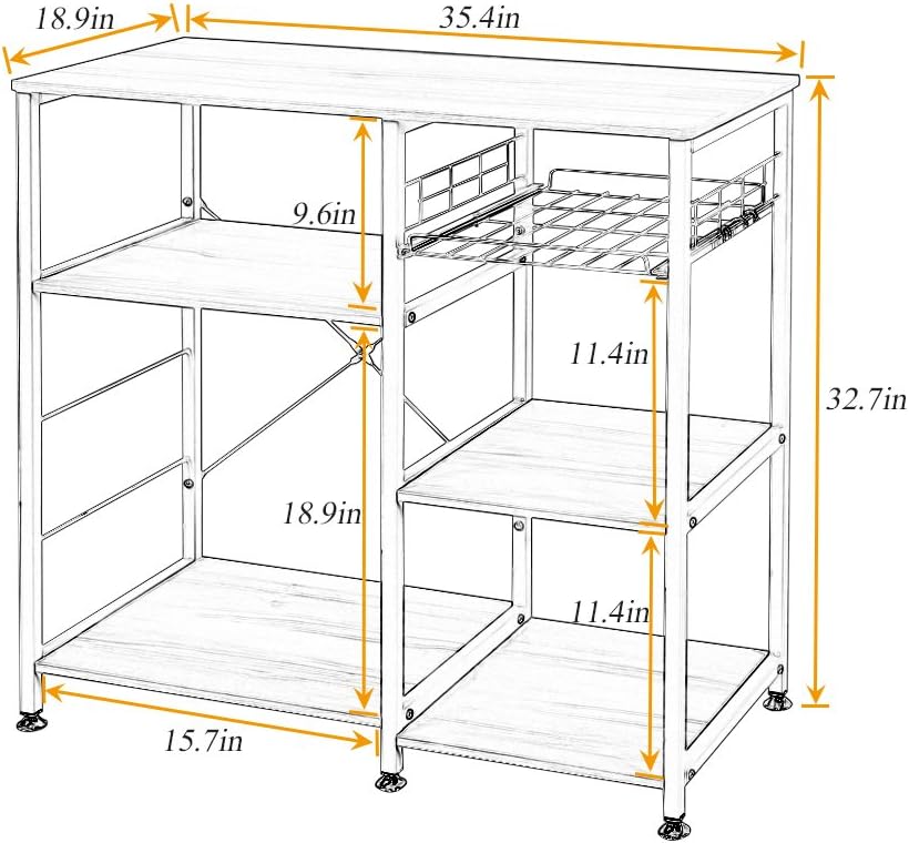 SDHYL Microwave Oven Rack Storage Shelf Kitchen Baker's Rack Storage Cart for Kitchen, Millennium Oak, S7-WK-W5S-MO-US - Standing Baker's Racks