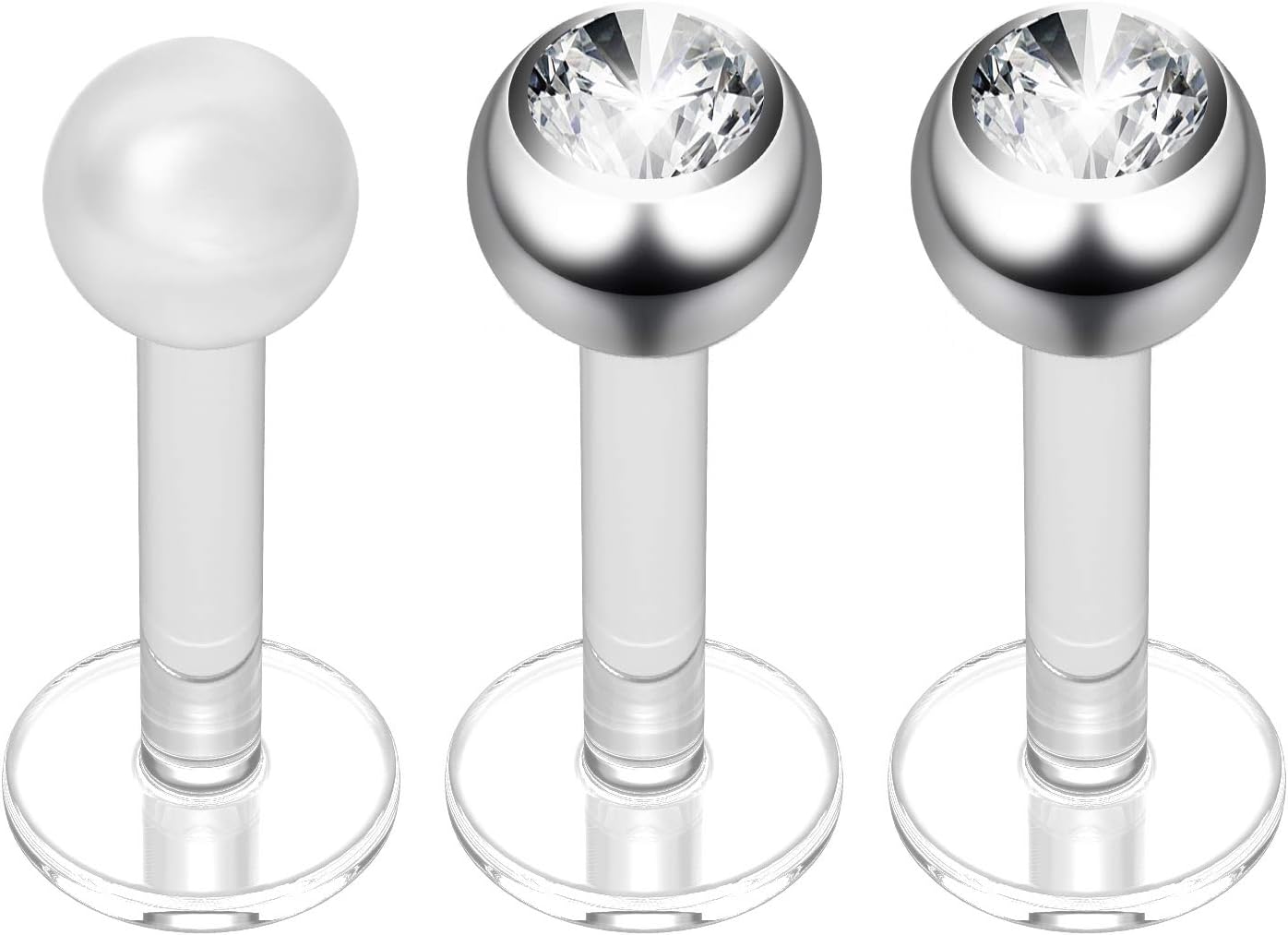 2pc 16g Bioplast Labret Stud Earrings 3mm Swarovksi Tragus Piercing Jewelry 6mm + Clear Retainer