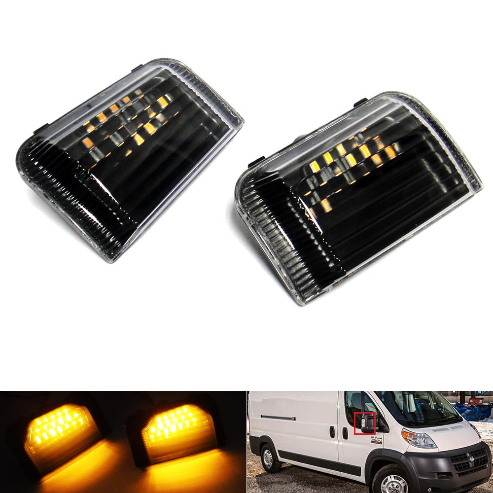Photo 1 of RZGMTSPT 2x Clear Lens LED Side Mirror Marker Turn Signal Light Cover Left Right For 2014-2024 Ram ProMaster 1500 2500 3500 Cargo Van (Clear), 607PZ3Y