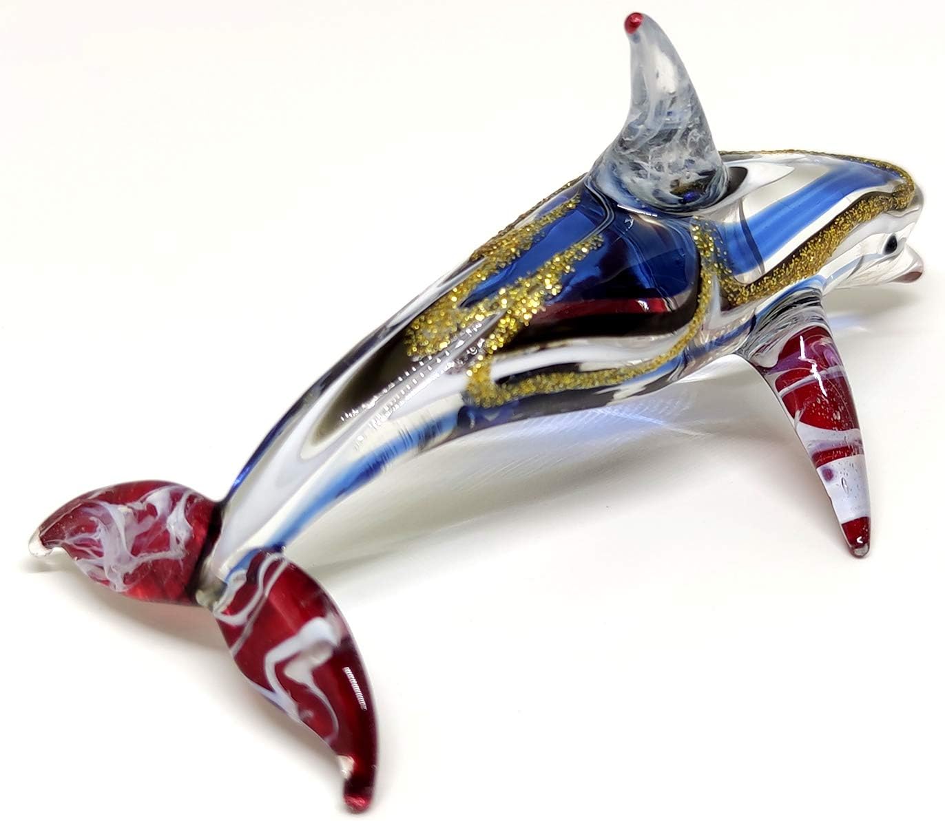 Sansukjai Dolphin Figurines Animals Hand Blown Glass Art Collectible Gift Home Decorate 4", Red Blue: Kitchen & Dining