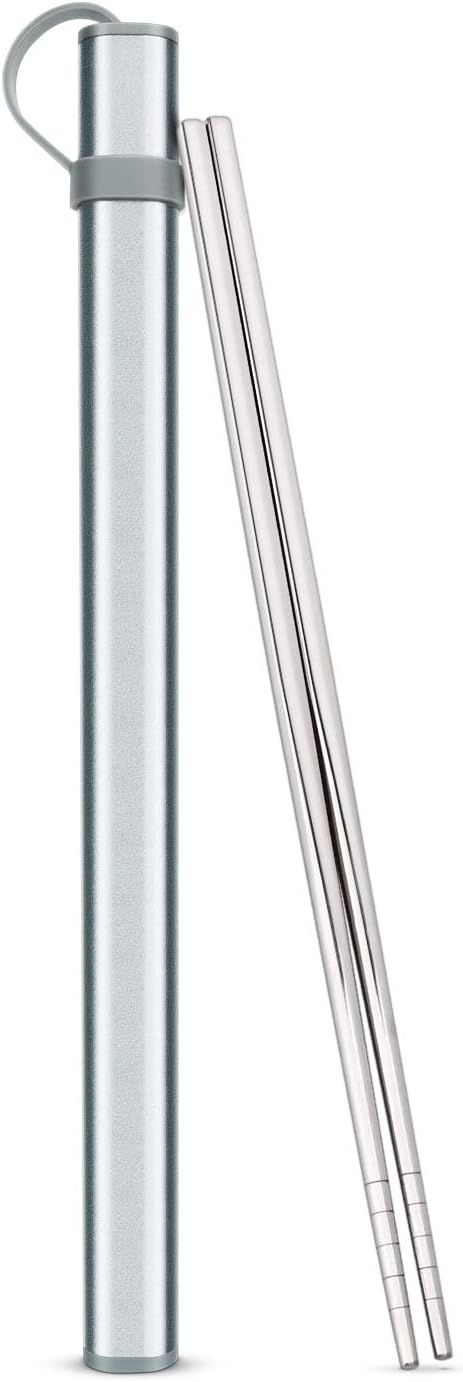 Titanium Chopsticks with Aluminium Case, Noodles and Sushi Reusable Cutlery Cookware (Mirror Light)