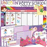 Potty Training Chart for Toddlers - Unicorn Theme - Sticker Chart - Celebratory Diploma, Crown and Book - 4 Week Potty Chart for Girls and Boys - Potty Training Sticker Chart