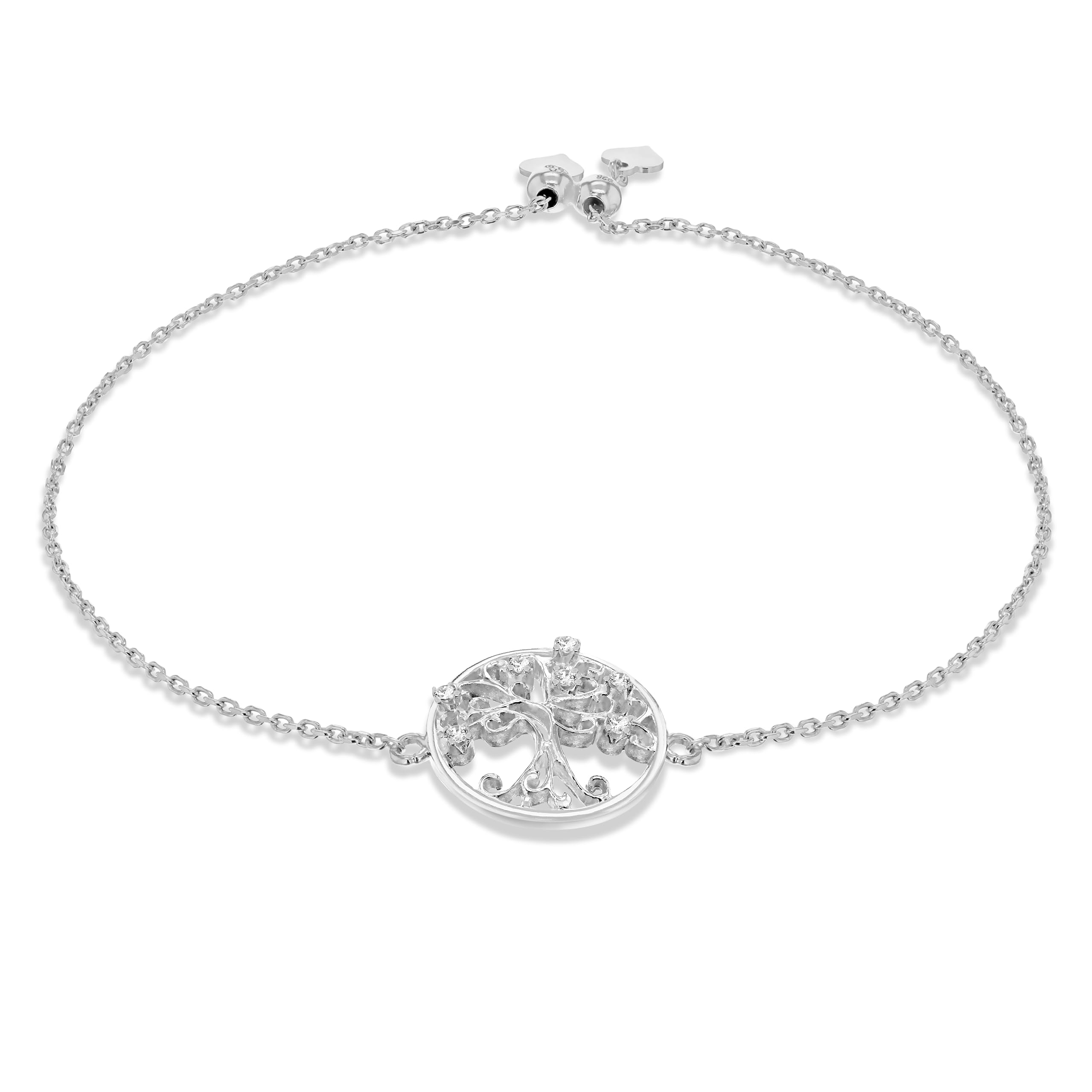 Tuscany Silver Women's Sterling Silver Cubic Zirconia Tree of Life Adjustable Bracelet