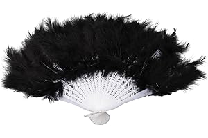 AirheadStorm Handheld Soft Feather Fan for Wedding, Burlesque, and 1920s Flapper Costume – Red/White/Black, 23 cm Length, 43 