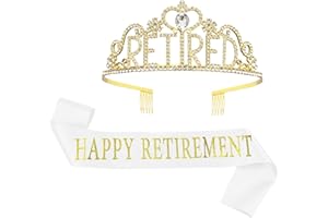 JETKONG Retirement Party Decorations Retired Tiara/Crown, Retired Sash for Women Retirement Gifts, Retirement Party Supplies, Gifts, Favors (Gold)