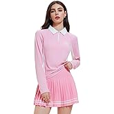 IUK Women's 2 Piece Tennis Skirt Set Long Sleeve Golf Outfit - Half Zip Sweater & Pleated Skort - Winter Active Wear Clothing