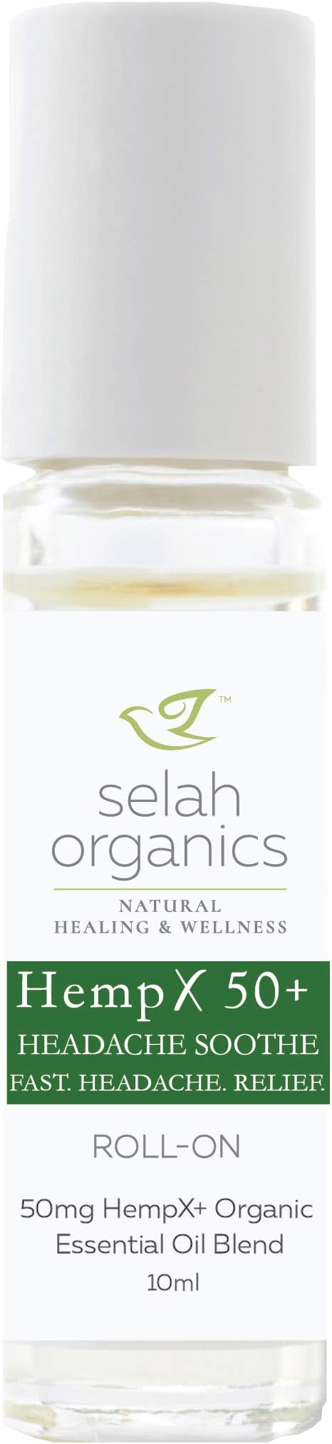 Migraine Headache Relief Roll On - Organic Essential Oil Blend - 50mg Hemp Extract Oil- Natural Muscle Relaxer - Fast Headache Relief - 10ml (0.3 Ounce) 75+ Applications - Selah Organics