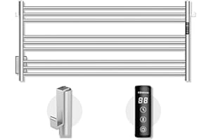 K&KALONZO Towel Warmer for Bathroom, Wall-Mounted 9-Bar Heated Towel Rack with Built-in Timer, Waterproof Electric Towel Heater, Support Plug-in and Hardwired, Brushed, EL13L