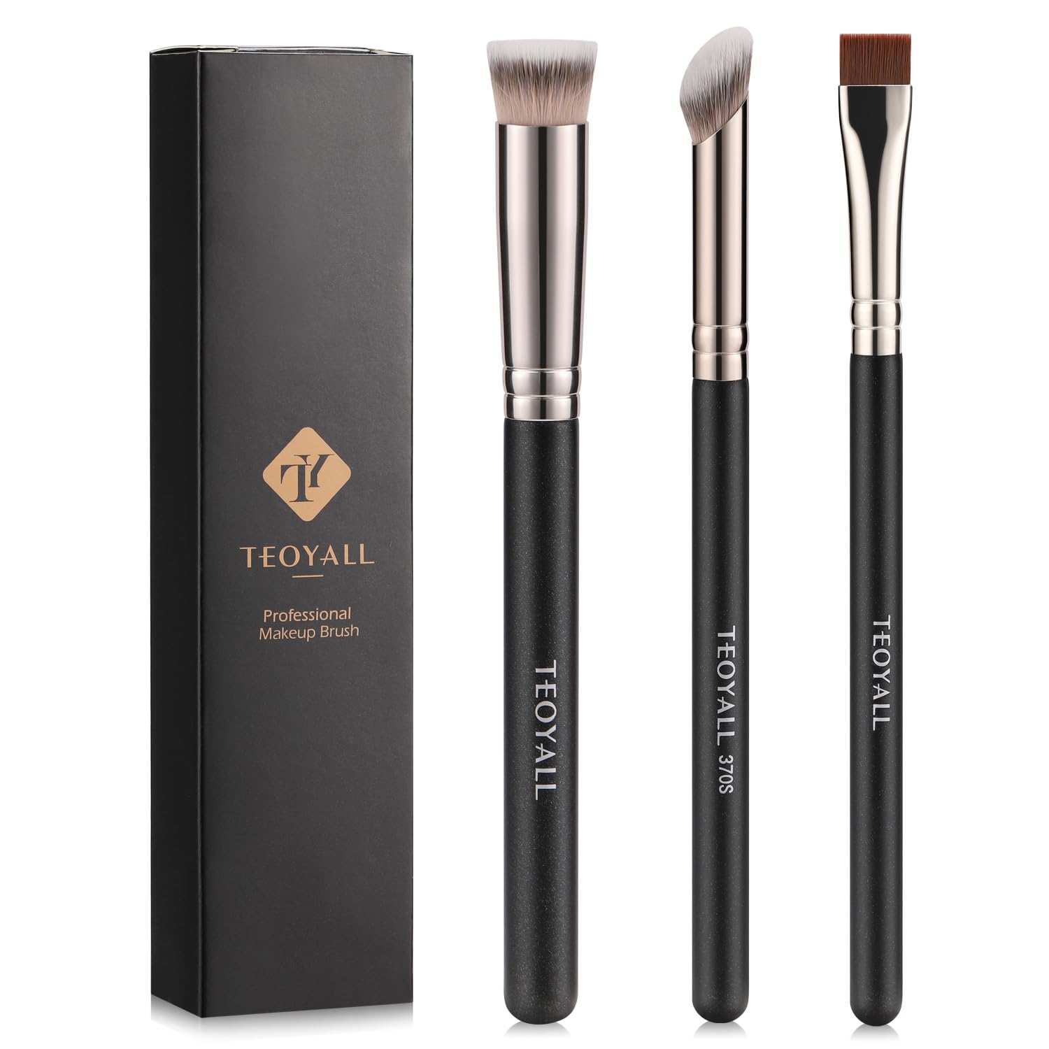 Photo 1 of TEOYALL Concealer Brush Set, Flat Top Blush Brush, Angled Nose Contour Brush Ultra-Thin Eyeliner Eyebrow Brush for Flawless Finish (370S/Flat Top/Thin Flat)