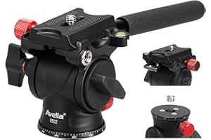 Avella Tripod Fluid Head Pan Tilt Head with Arca Type Quick Release Plate and Handle, Metal Panorama Head with Scaled Base for Compact Video Camera DSLR Camera, Load up to 6.6lb, V502