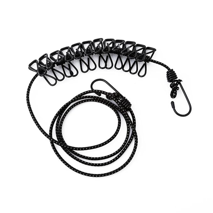 ODN Bewegliche Spielraum-elastische Wäscheleine justierbare Wäscheleine mit 12pcs Wäscheklammern für im Freien und Innengebra