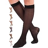 ABSOLUTE SUPPORT Made in USA - Sheer Compression Socks for Women 15-20 mmHg - Support Hose Knee High Stockings - A101