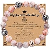 RolenBox 60th Birthday Gifts for Women Sister Grandma Friend Wife Natural Stone Bracelets for Her Bead Bracelet for Mom Coworker for 60 Years Old Woman