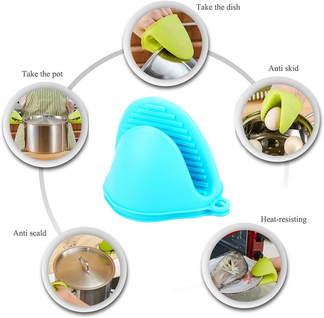 2 Pairs Mini Oven Gloves Silicone Heat Resistant Cooking Pinch Mitts Potholder for Kitchen Cooking & Baking (Red and Blue): Kitchen & Dining