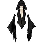 MEOWCOS Women's Bodysuit Gothic Hoodied Onesie Halloween Cosplay Costume with Bell Sleeves