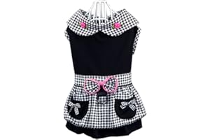 Hdwk&Hped Dog Dress with Leash Ring, Plaid Maid Style Dog Costume for Small Dog Cat Black #3