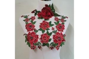 FEEPOP 4 Pcs Embroidery Rose Flower Sew On Patch Dress Hat Bag Jeans Applique Crafts Clothing Accessories DIY (red)