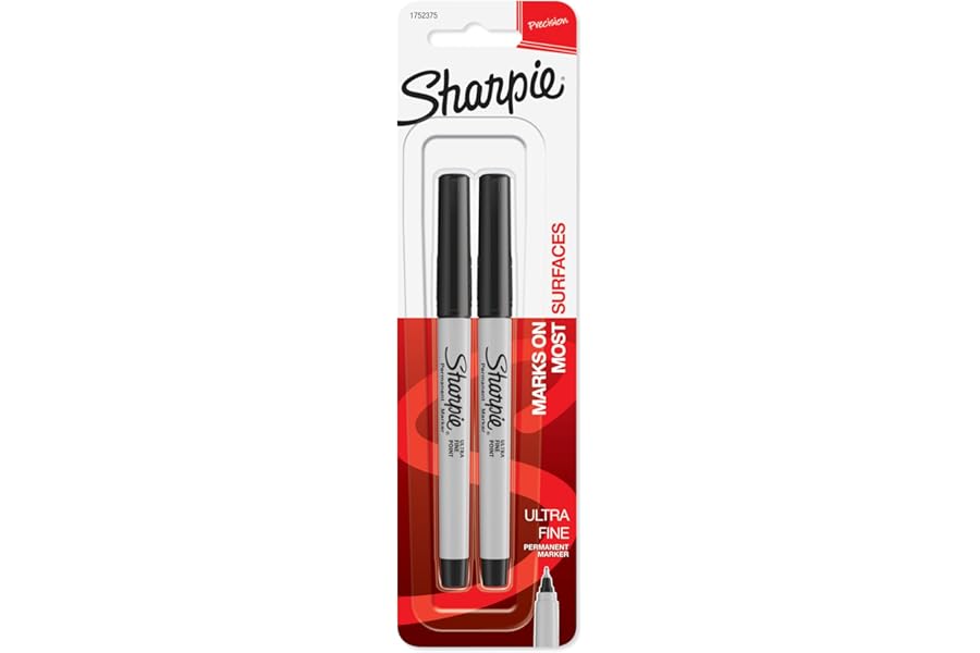 Sharpie Permanent Markers, Ultra Fine Point, Black, 2 Count - Home, School, Office Supplies
