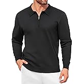 COOFANDY Mens Knit Polo Shirt Quarter Zip Slim Fit Pullover Long Sleeve Sweater Polo