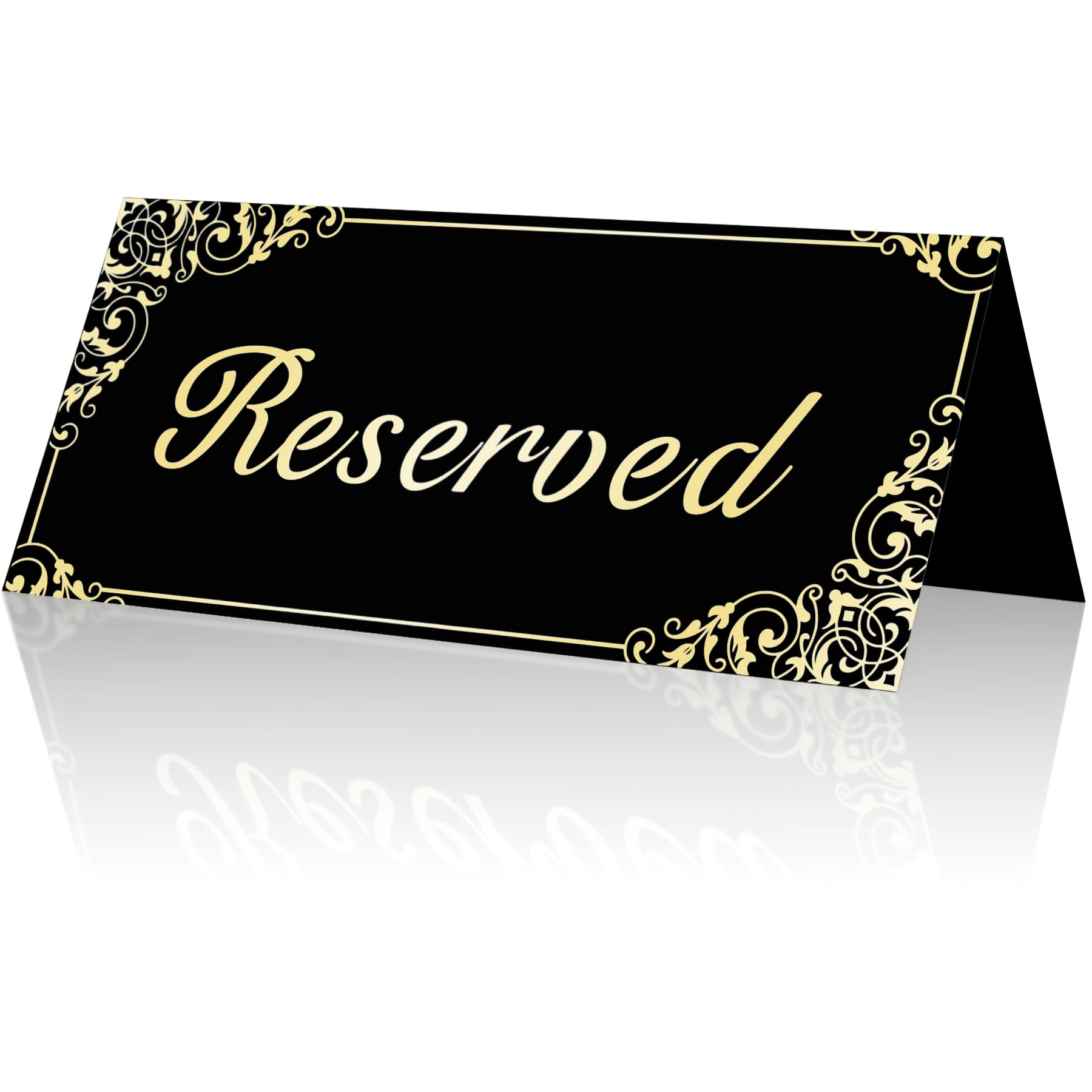 Photo 1 of 18 Pack Gold Reserved Table Signs for Wedding Party Restaurant - Double Sided Gold Reserved Signs for Tables Chairs - Black Paper Reserved Table Tent Card (Black)