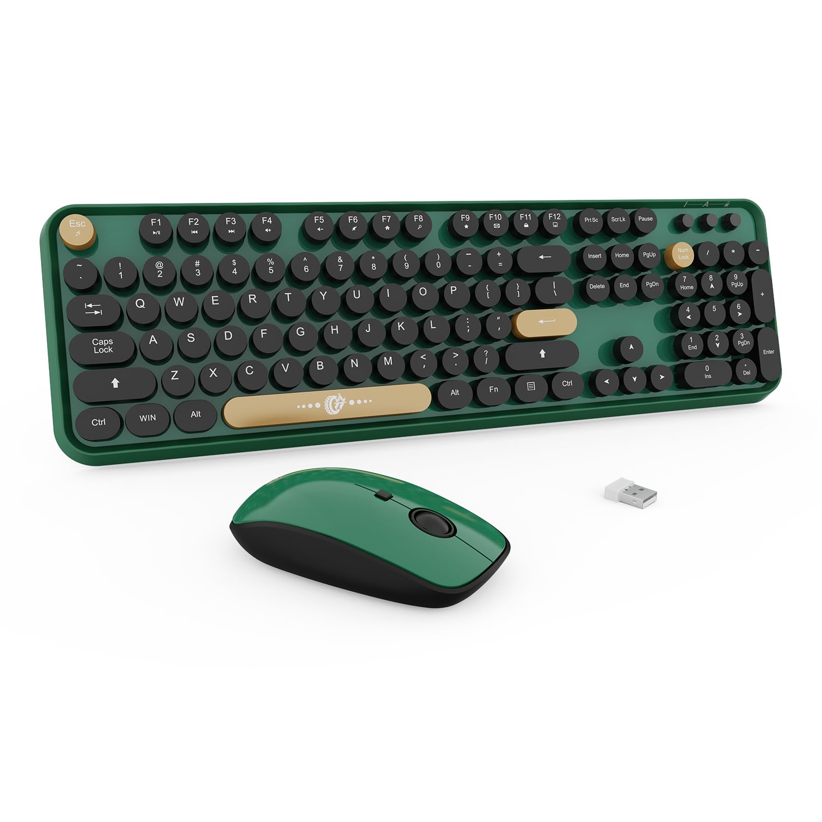 Photo 1 of FD Wireless Keyboard and Mouse | Cute Colorful Keyboard and Mouse with 2.4GHz Cordless Retro Typewriter Keyboard | Auto-Sleep | USB Receiver for Windows PC/Laptop - Green Colorful