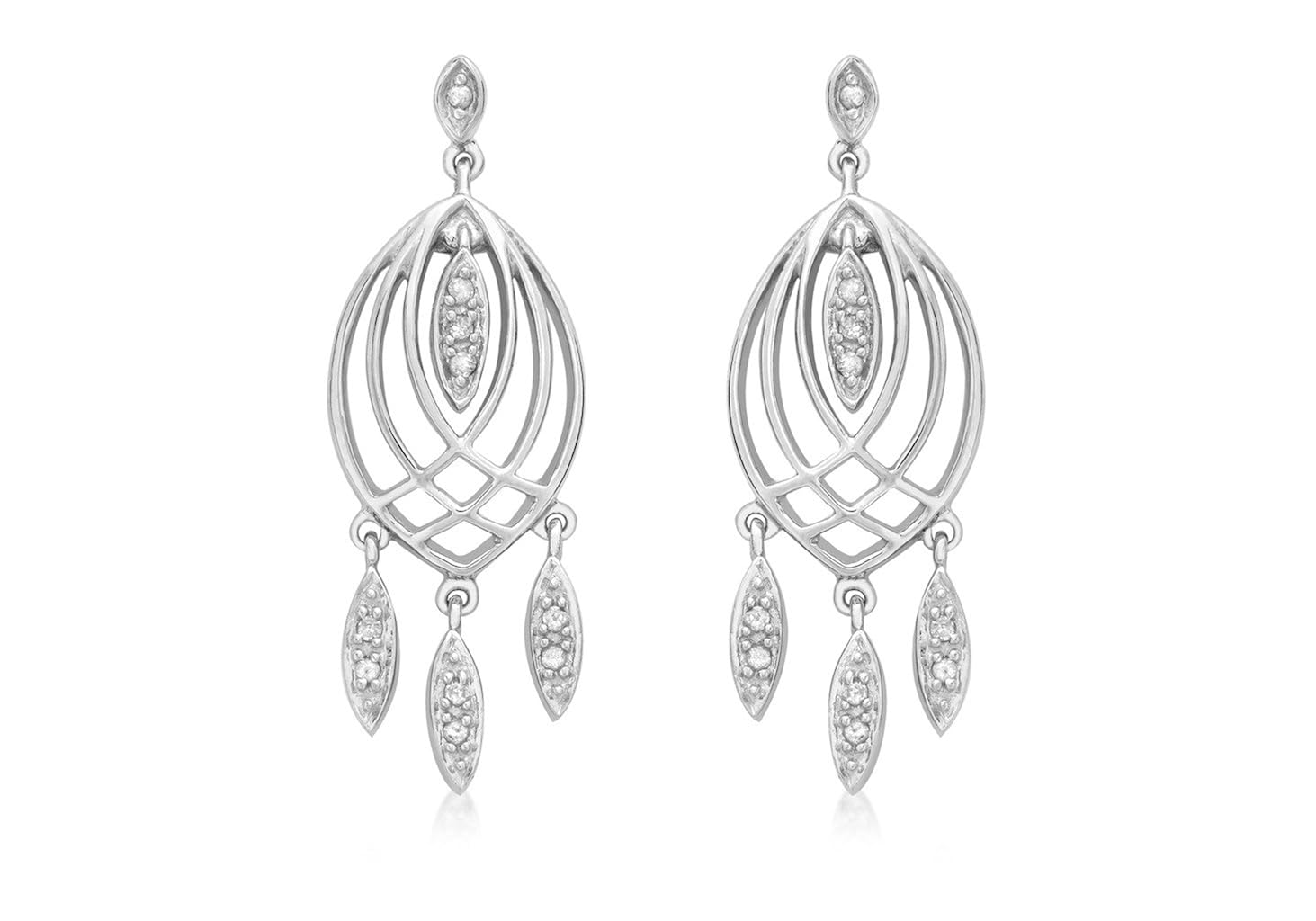 Genuine 9ct White Gold Diamond Chandelier Drop Earrings Brand New