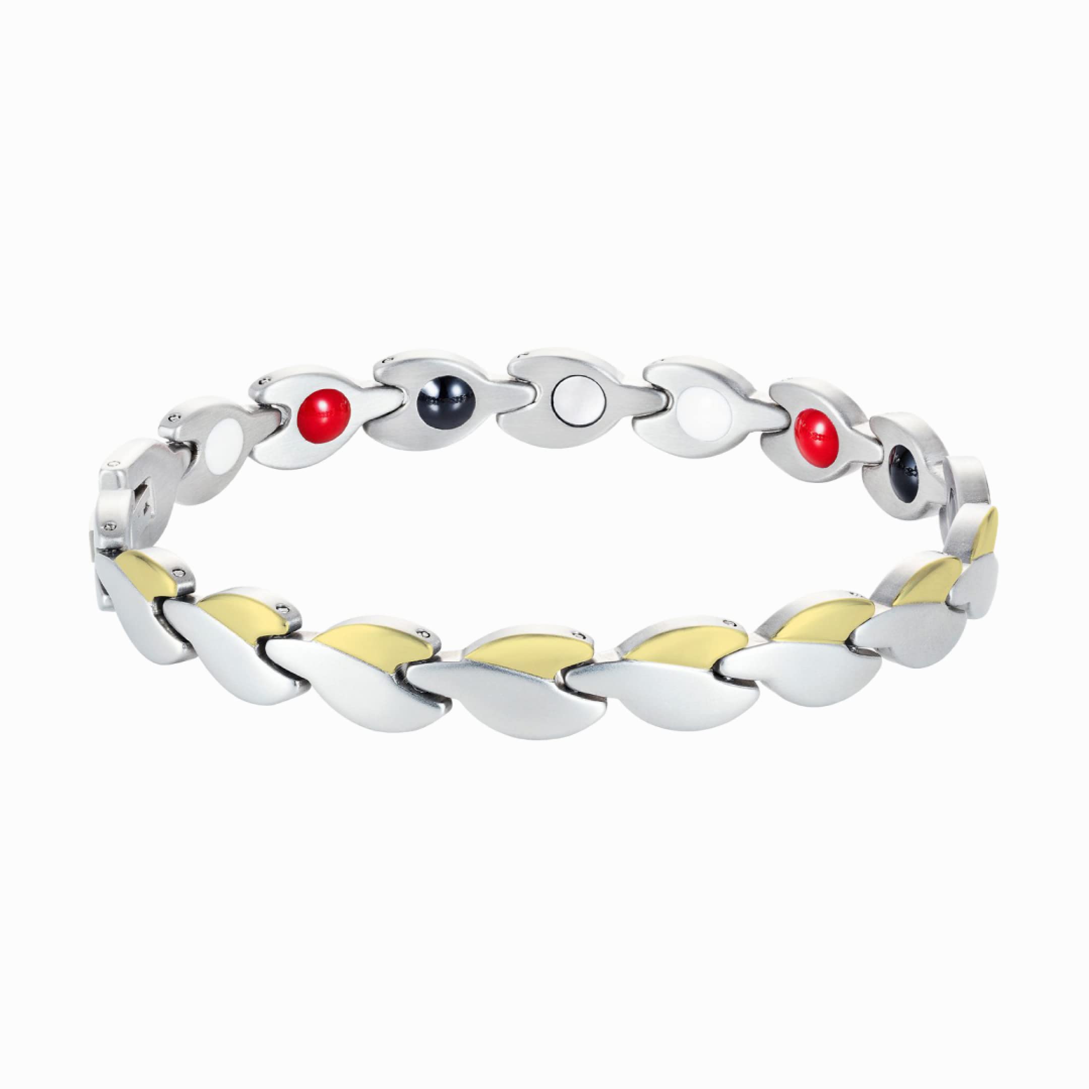 Rosian & Levine Magnetic Stainless Steel Link Bracelet for Men & Women (Silver/24K Gold Plated)
