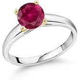 Gem Stone King 1.55 Ct 7mm Round Red Created Ruby 10K White and Yellow Gold Ring Ring