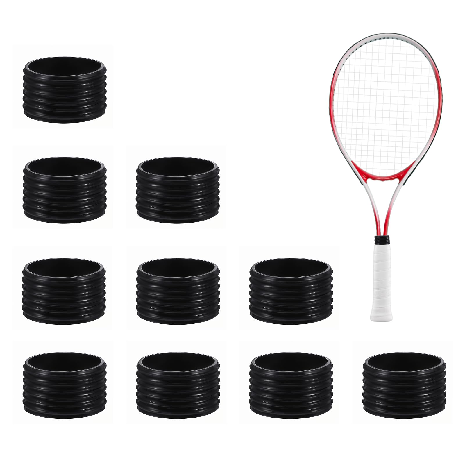 Photo 1 of 10 PCS Black Tennis Racket Handle Rubber Ring, Tennis Racket Silicone Racquet Grip Ring Racket Grip Bands Rubber Ring, Absorbent Overgrip in Place for Badminton Squash Baseball Racquetball Bat Handle