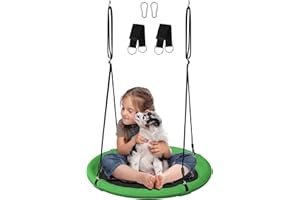 Ansionsol 24 Inch Saucer Tree Swing Set for Kids & Adults, Adjustable Flying Swing Seat for Backyard or Outdoor Playground, Green & Black