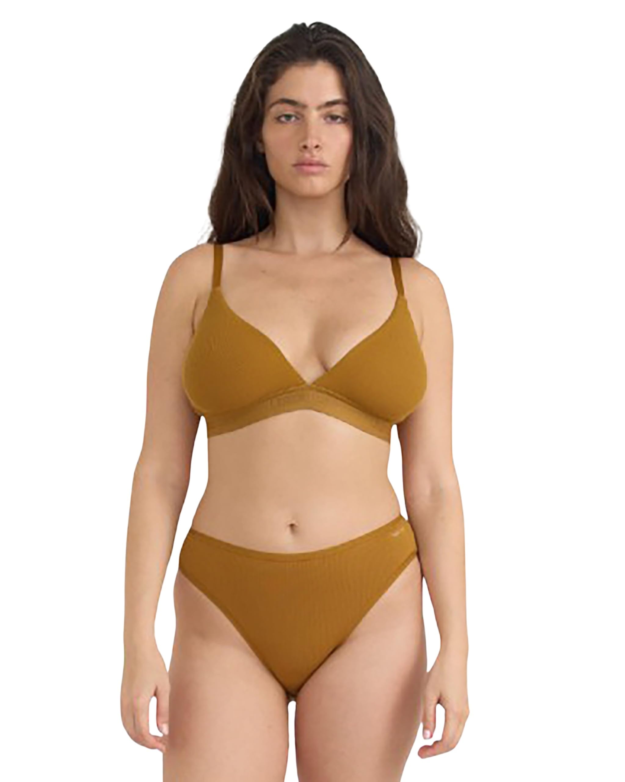 Photo 1 of Organic Basics Womens Core Rib Triangle Bralette, Golden Clay, X-Large