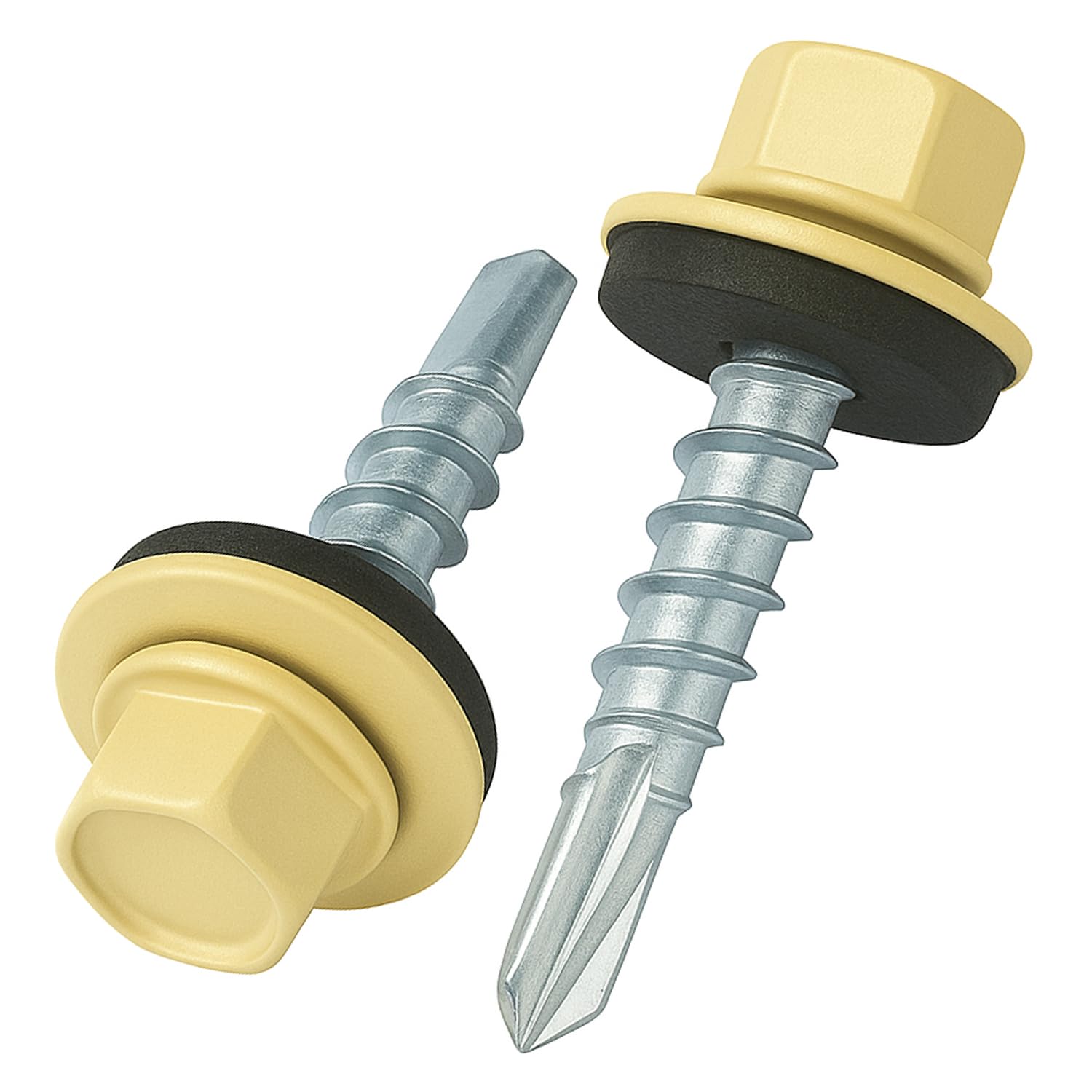 4.8 mm x 28 mm Roofing Screws, Hex Head Self-Drilling Color (RAL 1015 Light Ivory) Roof Screws with EPDM Sealed Washer, Rust Proof Zinc Plated Hardened Coarse Threads Screw for Outdoor Use (50 pcs) — image 1