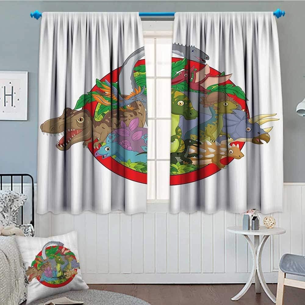 APAN Decor Window Curtain Drape Dinosaur Characters On Globe