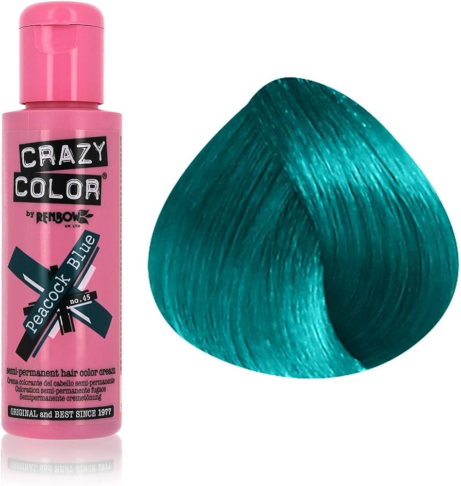 Renbow Crazy Color Semi-Permanent Hair Color Dye Peacock Blue 45 - 100ml, Teal, 100 ml (Pack of 1) - Image 5