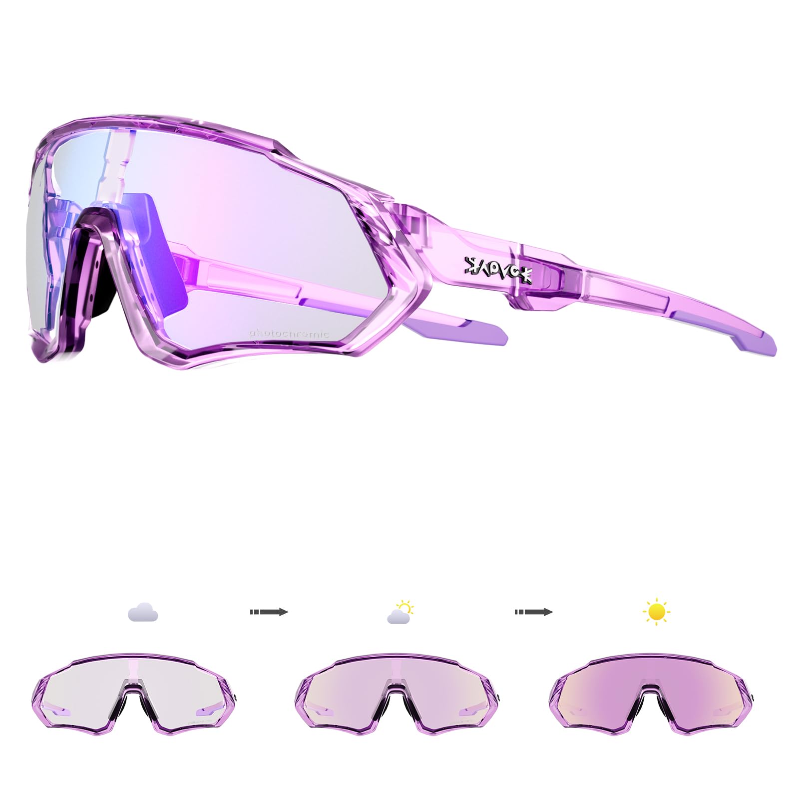 KAPVOE Photochromic Cycling Glasses For Men Women MTB BMX Clear Sports Sunglasses Running Volleyball Tennis Driving Fishing Softball Mountain Golf Hiking 62 Purple