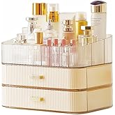 PLINJOY Makeup Organizer with Drawers Stackable Skincare Cosmetic Makeup organization for vanit Bathroom Desk Countertop (Cream)