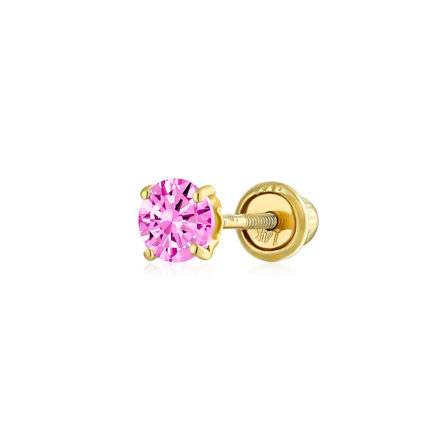 Minimalist Tiny Cubic Zirconia Pink Simulated Pink Topaz CZ Round Helix Cartilage Ear Lobe Piercing Daith Round Solitaire 1 Piece Stud Earring Real Yellow Gold Screw back 3MM