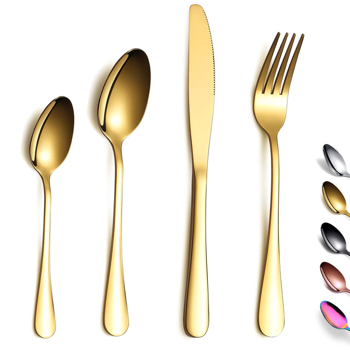 Golden Cutlery Set 24 Pieces,Kyraton Titanium Gold Plated Stainless Steel Tableware Set,Stainless Steel Flatware Flatware Silverware Sets,Dishwasher Safe.
