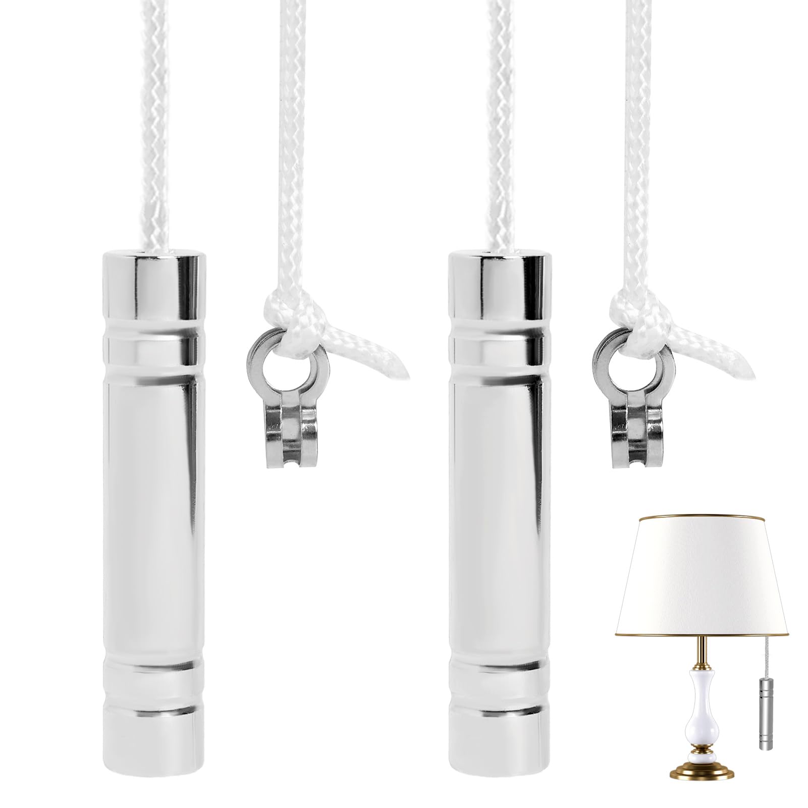 SMCEHEYA 2 Pcs Cylindrical Bathroom Light Pull Cord Handle Heavy Light Pull Cord Handle with 1.5m Pull Rope for Bathroom Lights Switch Ceiling Fans Curtains